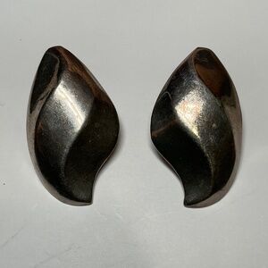 Vintage Sterling Silver Modernist Taxco Mexico Clip On Earrings. 1 7/8 “